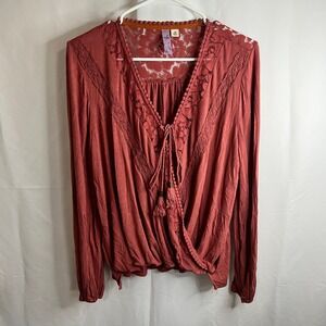 Alya Medium Lace Long Sleeve Blouse Top Coral‎ Boho Bohemian Festival